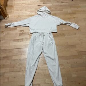 ALO Yoga Cream Ribbed Hoodie & Joggers Set